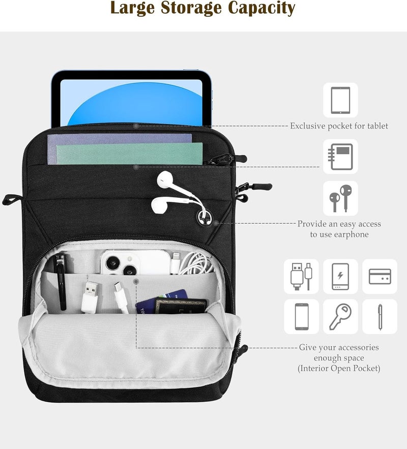 Dadanism 9-11 Inch Tablet Sleeve Bag with Shoulder Strap for iPad 10th Gen 10.9" Air 5/4, iPad (A16) 11", i-Pad 9/8/7th Gen 10.2", i-Pad Air/Pro 11", Galaxy Tab A9+ Plus 11", reMarkable 2 10.3",Black - Image 3